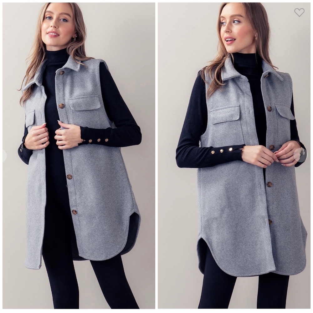 LAST ONE❗️Cozy Chic Charcoal Gray Thick Longline Oversized Coat Vest - Picture 9 of 9